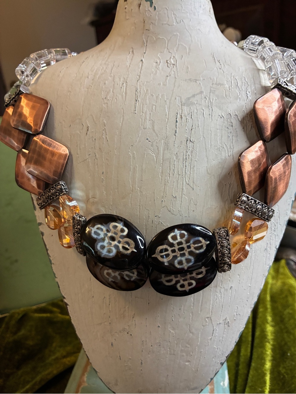 Chunky handcrafted retro style  double strand necklace